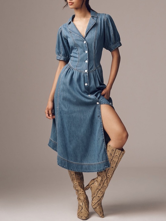 Anthropologie Dresses & Skirts - Anthropologie Pilcro short sleeve denim western midi button shirt dress sz 10